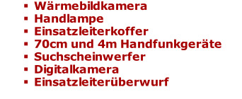Wärmebildkamera  Handlampe  Einsatzleiterkoffer  70cm und 4m Handfunkgeräte Suchscheinwerfer  Digitalkamera Einsatzleiterüberwurf
